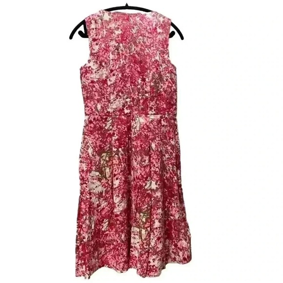 Talbots women's Linen 4 Sleeveless A Line Pink Floral Midi Dress Belted‎ Waist - Picture 3 of 14